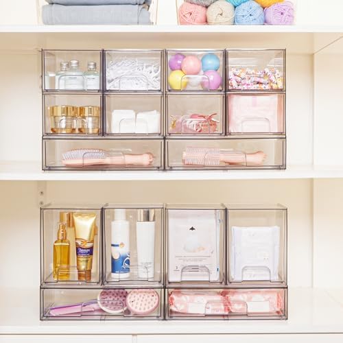 Vtopmart Clear Stackable Storage Drawers, 2 Pack Tall Plastic Organizers