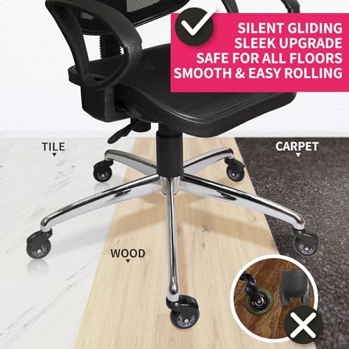 IKEA Chair Caster Wheels Replacement, 10mm Stem, 2.5 Inch Rollerblade Casters with Gap-Free Bracket for Safe Barefoot Rolling, Quiet & Floor-Safe, Pack of 5 (Black, Grey/Black)