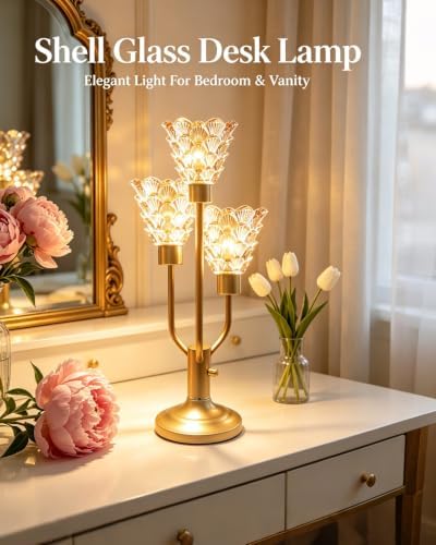 Lightdot Mid Century Modern Gold Glass Table Lamp Dimmable 3 Bulbs Included