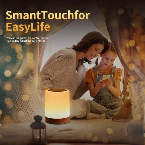 OORUN Touch Bedside Table Lamp,13 RGB Colors & 5 Brightness, USB Rechargeable Desk Lamp, Remote Control Dimmable Light with RGB Color Changing,Portable Lamp for Baby (Gold)