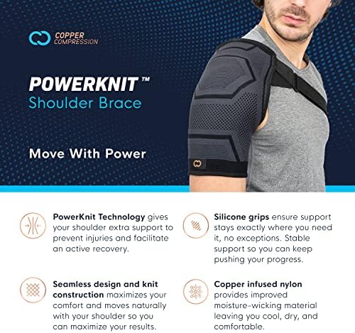 Copper Compression Shoulder Brace | Shoulder Pain Relief with PowerKnit Compression Technology | Shoulder Orthopedic Brace for Men & Women | Torn Rotator Cuff, Dislocation, & Other Shoulder Injuries