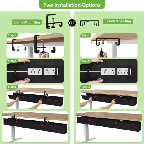 KEEGH Extra Large No Drill Under Desk Cable Management Tray 48 in, Black