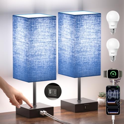Bedside Table Lamps for Bedroom Touch Nightstand Lamp with USB C+A