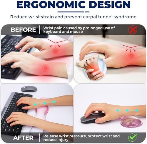Gel Wrist Rest for Keyboard and Mouse, Wrist Rest for Keyboard, Mouse Wrist Support, Pain Relief, Cool Touch, Non-Skid, Wrist pad Set