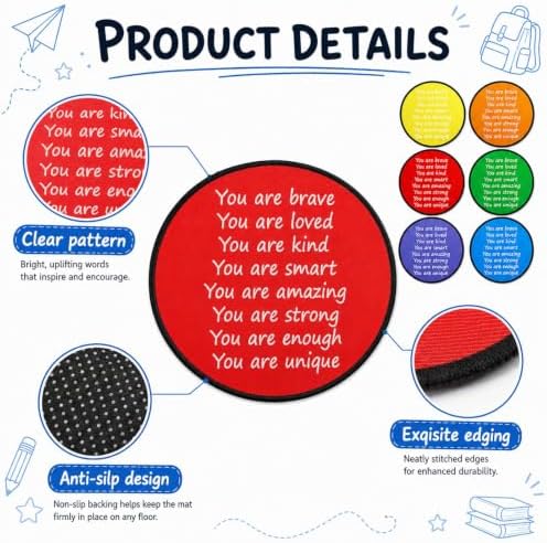 12Pcs Inspirational Quotes Carpet Circle Seats 16x16 Inch Round Classroom Rug Positive Affirmation Soft Non-Slip Washable Floor Cushions Motivational Fluffy Mat for Back to School Home Supplies