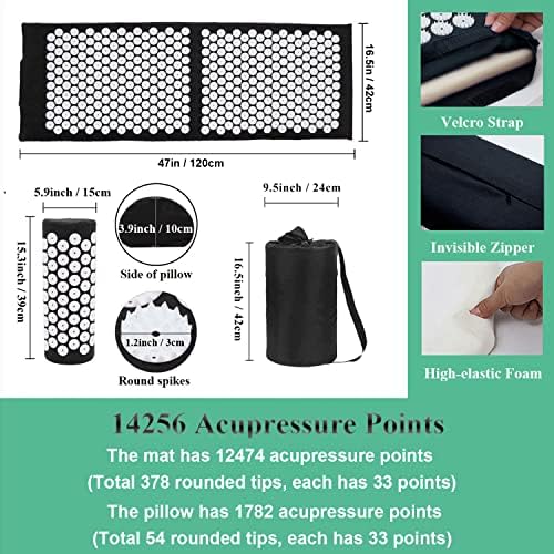 XiaoMaGe 47" Acupressure Mat and Pillow Set with Carry Bag (Black)