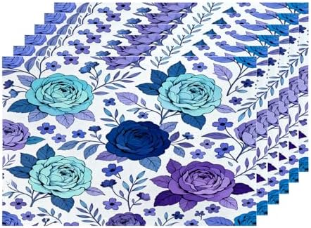 Shrahala Orientalism Flower Set of 6 12 X 18 Inch Linen Placemats, European City Landscape Burlap Table Mat Washable Double Layered Heat Insulation for Indoor/Outdoor