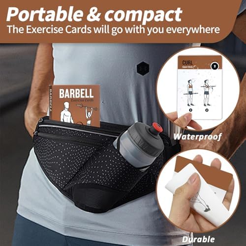 Barbell Workout Cards, 62 Exercises Cards Deck Large Size 5" x 3.5" Fitness Cards for Women & Men, Beginner Fitness Guide to Training Exercises at Home or Gym