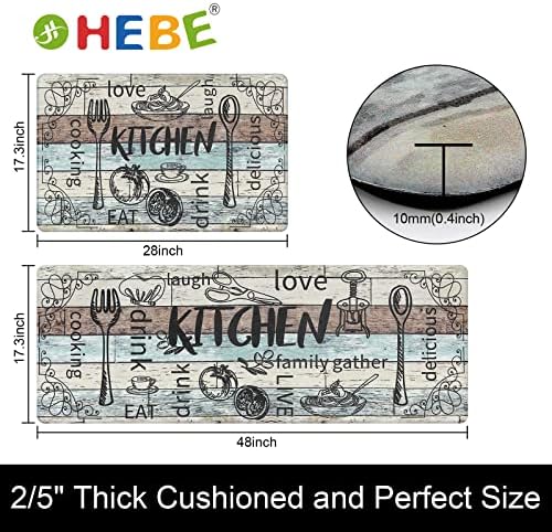 HEBE Anti Fatigue Kitchen Rugs Set of 2, Cushioned Kitchen Mats for Floor
