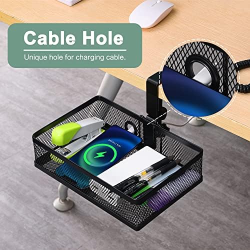 ROSYLINE Under Desk Storage Basket Hanging Drawer Tray, Clamp On Organizer