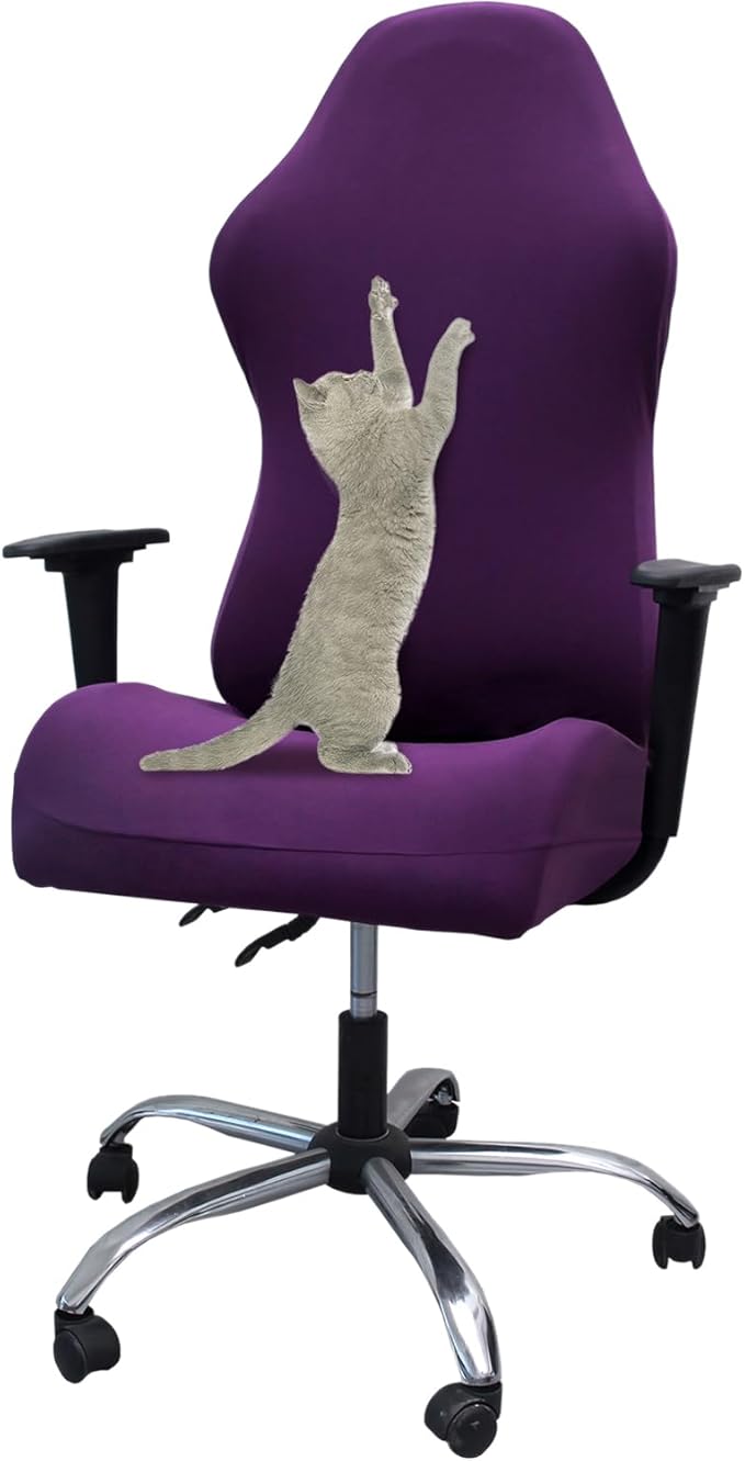 WOMACO Gaming Chair Slipcover Stretch Seat Chair Cover for Leather Computer Reclining Racing Ruffled Gamer Chair Protector (Purple, One-Size)