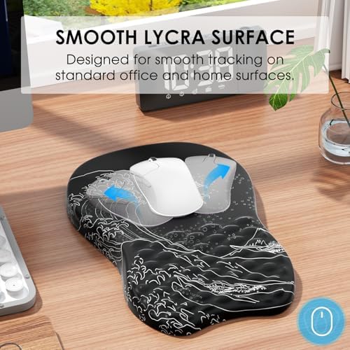 MROCO Ergonomic Mouse Pad with Wrist Support, 11.8 x 7.8 in, Black Kanagawa