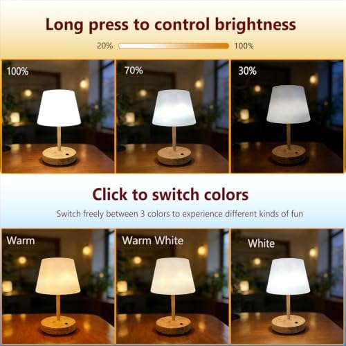DOLADY Shower Lamp, 4000mAh Battery Rechargeable Table Lamp (Metallic Wood)