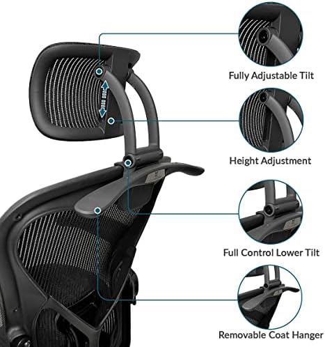 Headrest Attachment Compatible with Herman Miller Aeron Fully Adjustable Height & Tilt, Removable Coat Hanger Available Color for Classic.