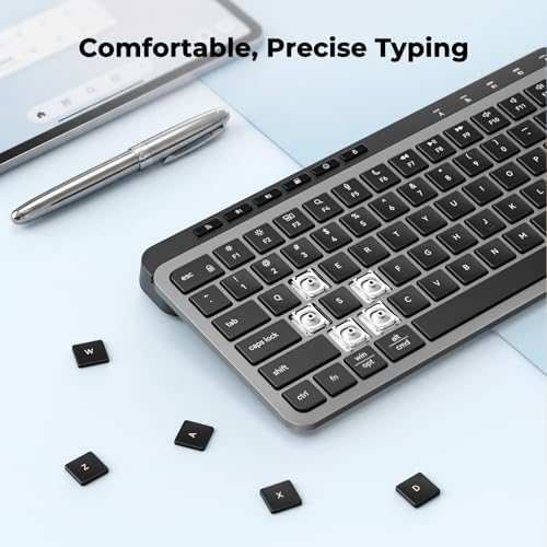 MEETION Wireless Ergonomic Keyboard and Mouse, Split Curved Bluetooth & 2.4G Keyboard Mouse Set, Cushioned Palm Rest, Full-Size, 4-Level DPI Adjustable Mouse (Dark Black)