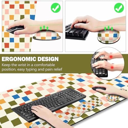 ARTSO Large Mouse Pad with Keyboard Wrist Pad and Mouse Wrist Pad Set, Ergonomic Computer Desk Wrist Support Mousepad for Keyboard and Mouse-Vintage Color Plaid
