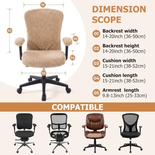 Tallew 4 Pieces Office Chair Covers Set Desk Computer, Khaki