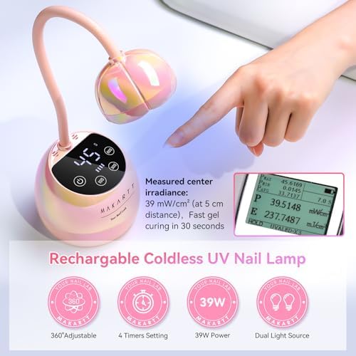 Makartt Cordless Gooseneck UV Nail Lamp for Gel-X Nails, Home DIY Use