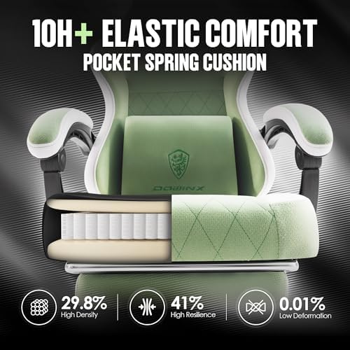Dowinx Gaming Chair with Footrest, Ergonomic Desk Chair, Green
