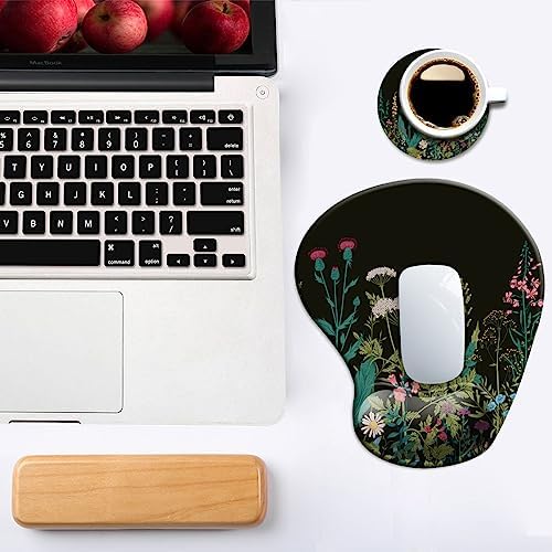 Dooke Ergonomic Mouse Pad with Wrist Support and Coaster,Mouse Pads with Non-Slip PU Base for Home Office Working Studying Easy Typing & Pain Relief Weeds