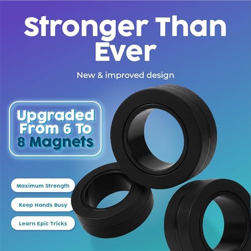 BUNMO Magnetic Fidget Rings – Fidget Toys Adults, Cool Fidgets for Teens, Quiet Fidget Toys, Maximum Strength 8 N50 Magnets, Endless Tricks, Teen Gifts, Fidgets for Kids 8-12, Adult Fidget Toys, Black