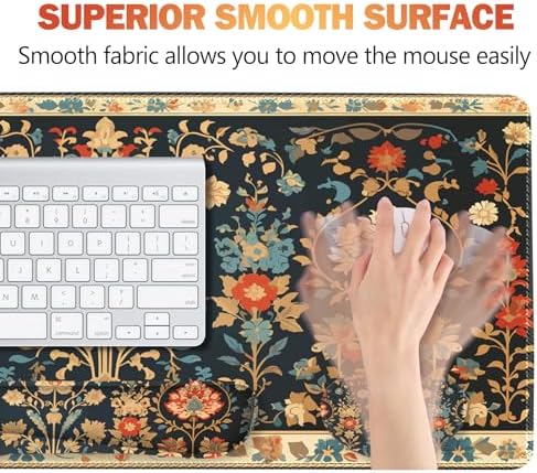 ARTSO Desk Mat Set, Mouse Pad with Wrist Rest Support + Keyboard Wrist Rest + Large Mouse Pad + Coaster, Extended Gaming Mousepad Combo, Retro Flower Plant