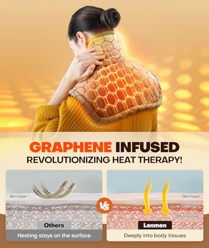 Graphene-Infused 1Min Fast Heating Pad, Deeper Muscle Relief Weighted Heating Pads for Neck and Shoulders and Back, Heated Wrap with 6 Heat Options 4 Auto Timer, Surprise for Men Women Mom Christmas