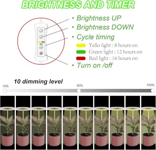 Yadoker 144 LEDs Plant Grow Light for Indoor Plant,Walnut Wood Grain Aluminum LED Grow Light with Black Base, Height Adjustable,6.3" Aluminum Housing,Automatic Timer with 8/12/16 Hours,2 Pack