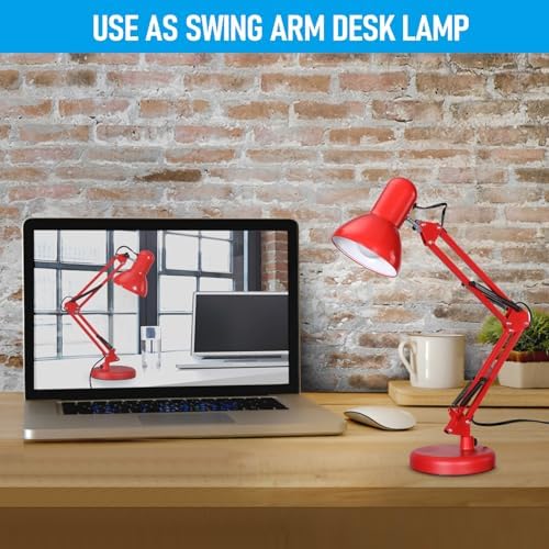 TORCHSTAR Metal Desk Lamp, Adjustable Swing Arm, E26, Red