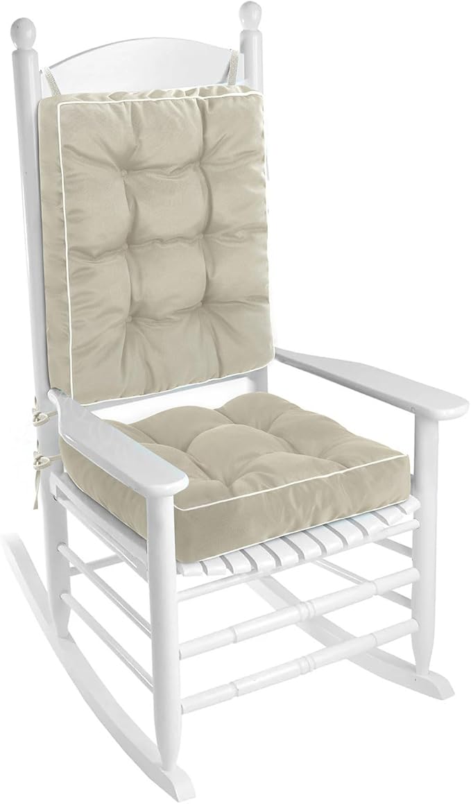 Topotdor Jumbo Rocking Chair Cushions Indoor, Tufted Rocking Chair Seat Cushion for Patio Furniture, Water Resistant Rocking Chair Pads with Ties for Nursery Balcony Chair, Hazel