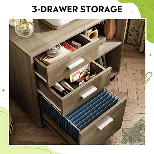 DEVAISE Wood File Cabinet, 3 Drawer Lateral Filing Cabinet, Gray Oak