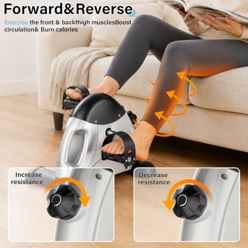 Under Desk Pedal Exerciser, Portable Silent Mini Bike, Stepless Resistance, 2-in-1 Arm & Leg Workout, Digital Monitor, Multi Colors, Fitness Gift for Office Workers, Adults & Seniors