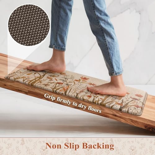 KIMODE Fall Kitchen Mats Cushioned Anti Fatigue, Orange Boho Farmhouse Rugs