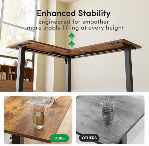 FEZIBO 63" x 55" L-Shaped Standing Desk - Adjustable Corner Desk L Shape, L-Shaped Adjustable Desk with Splice Board, L Shape Standing Desk, Rustic-Brown