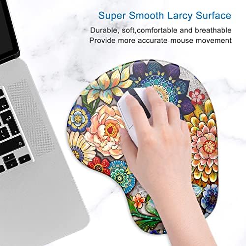 ITNRSIIET Ergonomic Mouse Pad with Gel Wrist Support Wrist Rest Smooth Surface Non-Slip PU Base Comfortable Office Supplies Pain Relief, 9.5 x 8 inches, Succulent Flower