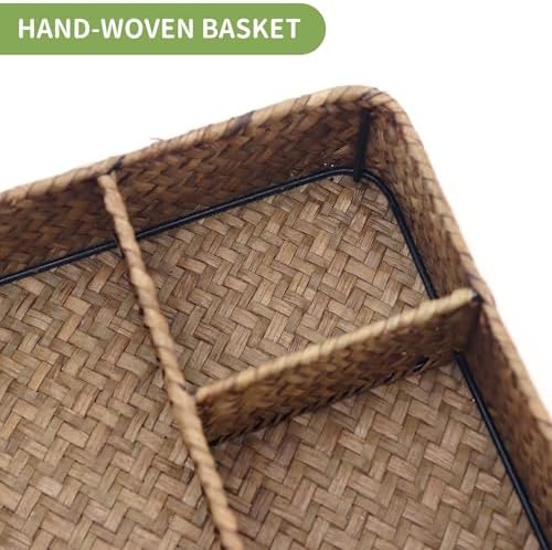 Nonam Large 4-Section Seagrass Tea Bag Organizer,Divided Basket,Brown