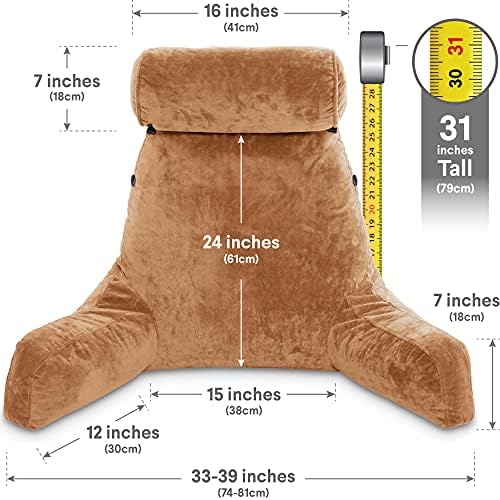 Husband Pillow XXL The Original for Adults - 30" Tall Backrest for Sitting Up in Bed - Firm Support Reading & Bed Rest Pillows for Adults, Neck Roll, Removable Cover - TV - Tan