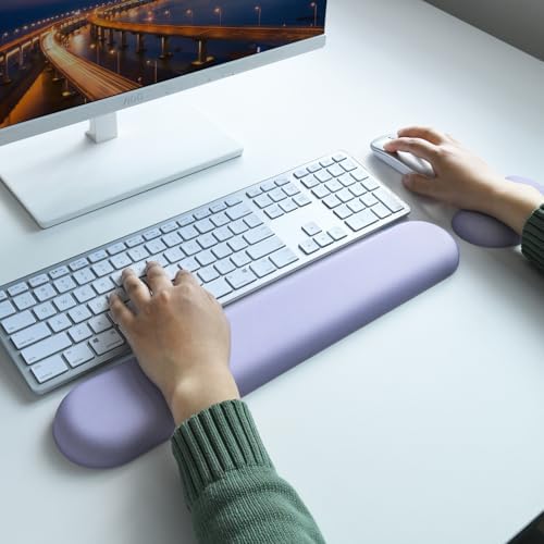 Keyboard Mouse Wrist Rest Set, Gel Ergonomic Wrist Rest for Keyboard and Mouse Non Slip Base, for Laptop, Desktop Computer, Office Desk Accessories (Purple)
