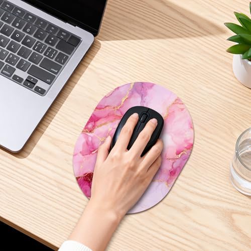 Oval Mouse Pad 6x8in Non-Slip for Laptop,Pink Marble