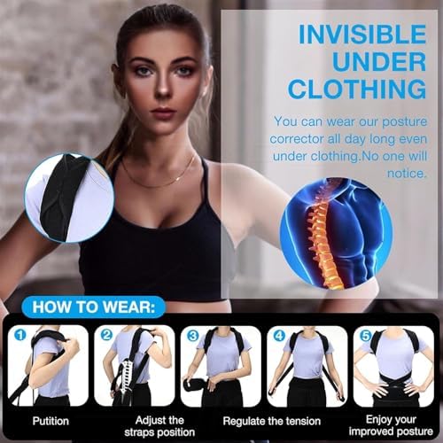 Adjustable Back Posture Corrector, Kyphosis Corrector Brace, Upper Back Support, Adjustable Shoulder Straightener for Women and Men, for Kyphosis Hunch Relief,L