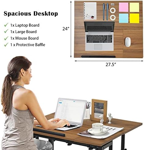 GIANTEX Mobile Standing Desk, Height Adjustable Stand Up Desk with Wheels & Tilting Tabletop, Rolling Laptop Cart Computer Workstation for Standing or Sitting, Home Office Sit Stand Desk, Walnut