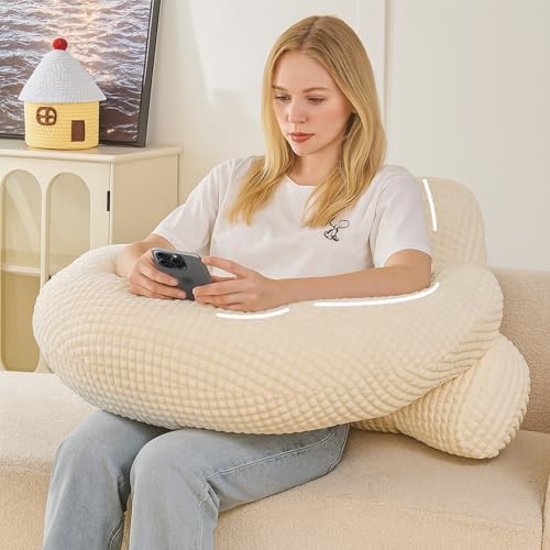 19" Reading Pillow for Bed,U Shaped Arm & Elbow Support,White Flannel