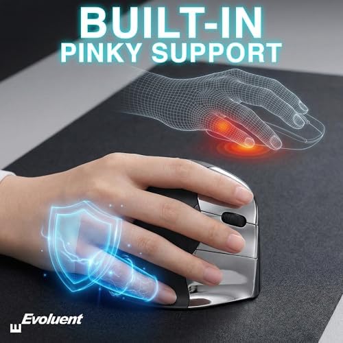 Evoluent – The World's Original Vertical Mouse – VMC Classic Wireless USB/Bluetooth Ergonomic Mouse Right Hand M-L, Sculpted Comfort, 4 Speeds, Non-Programmable Copy & Paste Buttons