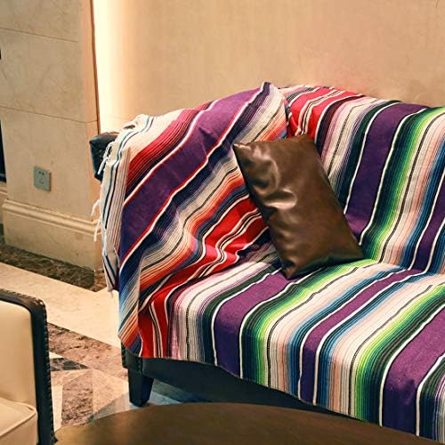 Xplanet 84 X 59 Inch Mexican Serape Blanket Bay Window Blanket, Mexican Tablecloth Bed Blanket Table Cover Tapestry Blanket Picnic Mat for Mexican Party Wedding Decorations Home Decor (New Purple)