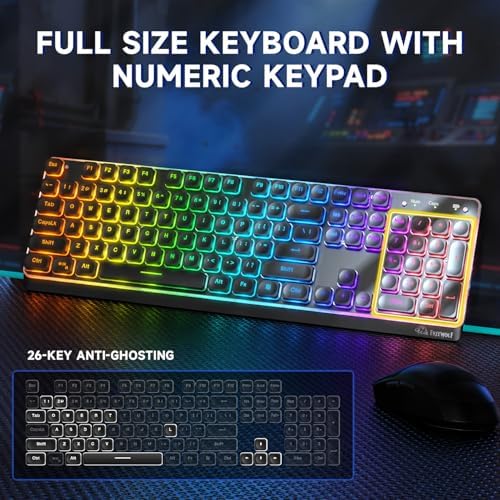 Free wolf M104 Full Size Wireless Gaming Keyboard Tri-Mode - Black