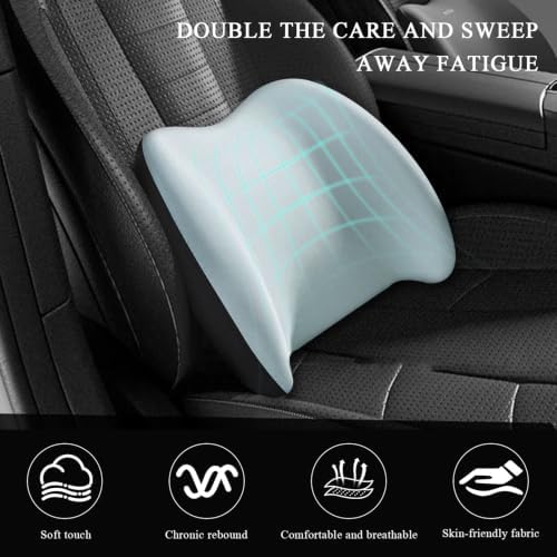 Car Lumbar Support Cushion, Ergonomic Memory Foam Car Back Support w/Removable Cover, Universal Breathable Lumbar Cushion Back Support Pillow with Adjusatble Strap (Sky Blue)