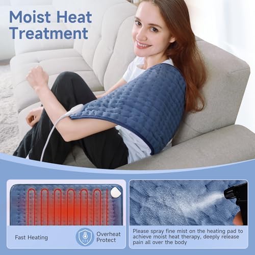 NBKLS Heating Pads for Back Neck Shoulder Pain, Electric Heating Pad Auto Shut Off, Fast Heat, Large Heating Pad Christmas Gift for Women Men, Birthday Gifts for Mom Dad (Blue)