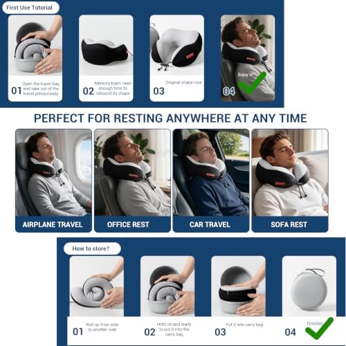 SheRest Cooling Travel Neck Pillow for Airplane, Memory Foam Neck Support