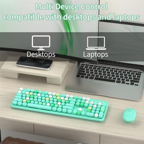 Colorful Wireless Keyboard and Mouse Combo, Green Colorful