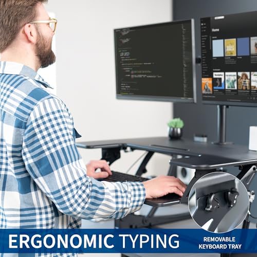 VIVO Black 36 inch Desk Riser with Monitor Mount, DESK-KIT-0V02